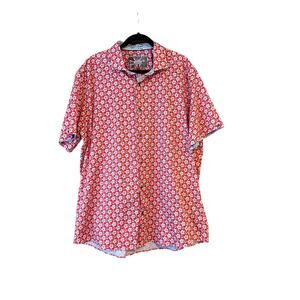 7 Downie St. Men's Floral Print Button Up Shirt Short Sleeve Red/White SZ 8/3XL